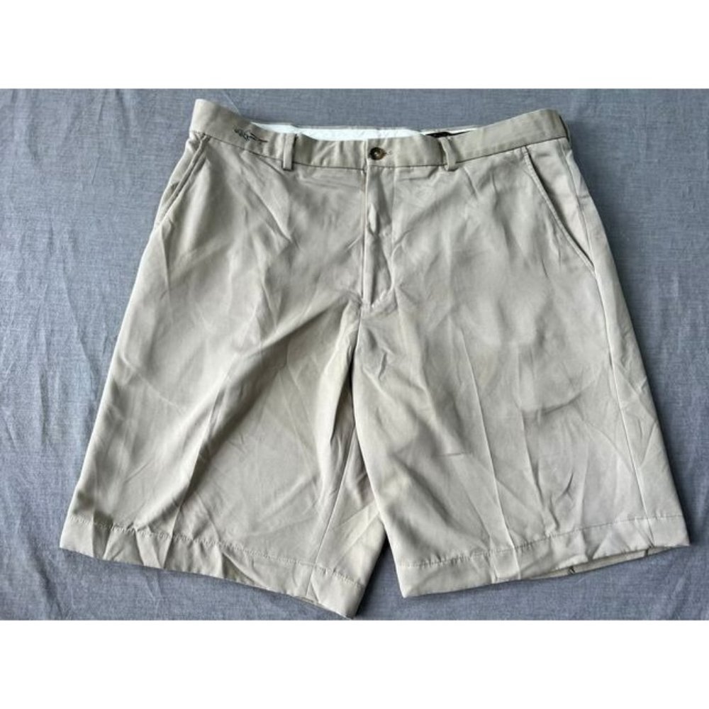 Greg Norman Shorts Mens 35 Beige Chino Zip Button Belted Pocketed Mens 36x20